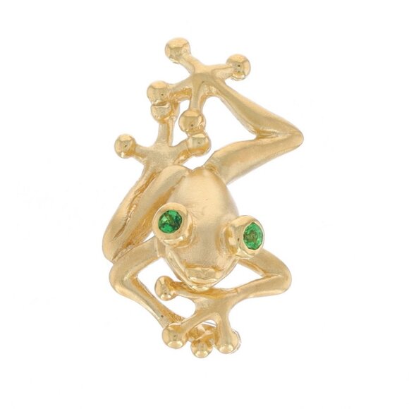 Jewelry - Yellow Gold Tsavorite Garnet Climbing Frog Pendant - 14k Round Amphibian